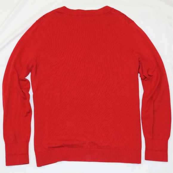 Tommy Hilfiger Sweater Women XL Red Argyle Christmas Valentine V-neck Top READ! - Picture 6 of 8